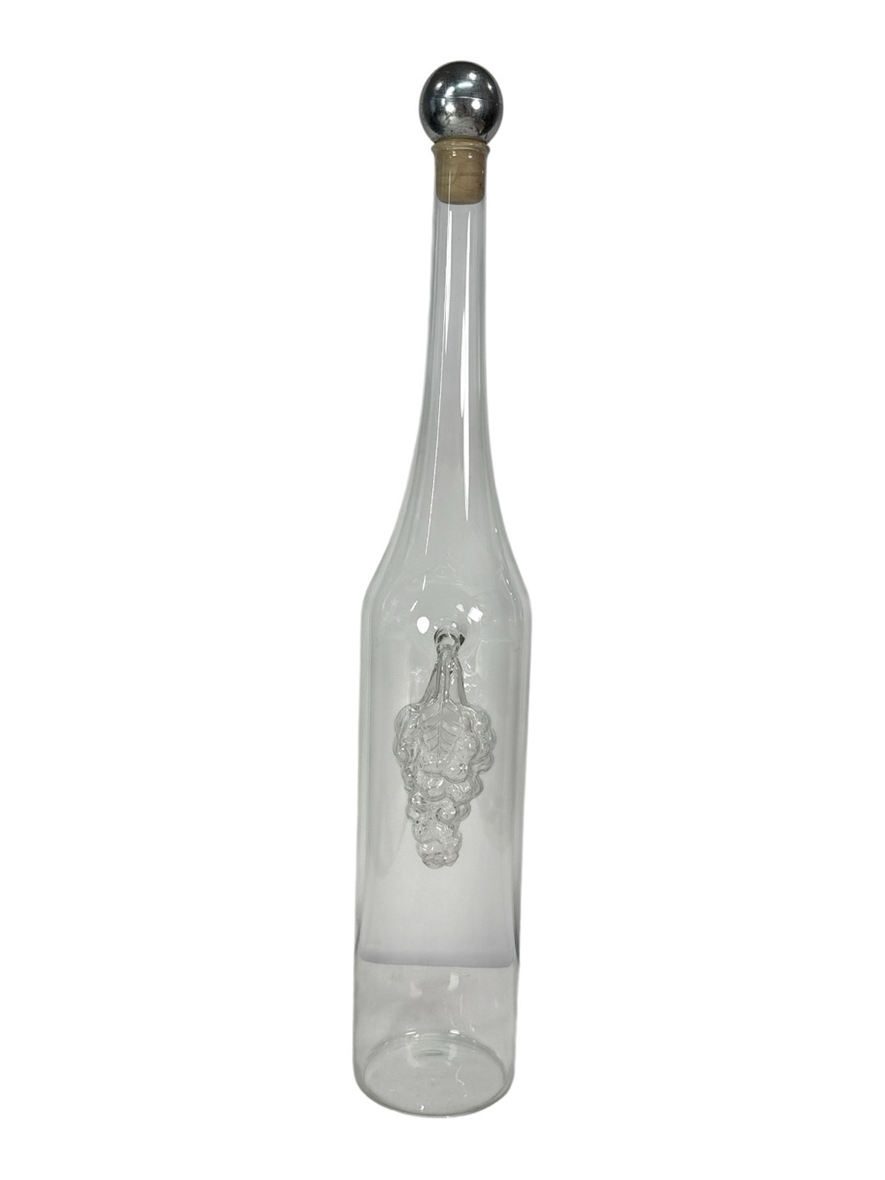 Vintage Clear Glass Oil Vinegar Bottle Decanter Grape Empty Grappa Aqua di Vita